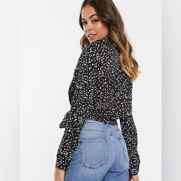 ASOS | Black and White Front Tie Wrap Top - Picture 2 of 8